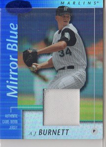 2002 Leaf Certified Mirror Blue Marlins Baseball Card #65 A.J. Burnett Jsy /75