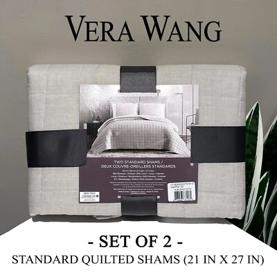 НАБОР ИЗ 2 новых стеганых стандартных наволочек VERA WANG Light Taupe Grid 21x27 дюймов - Изображение 1 из 4
