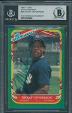 1987 Fleer Star Stickers #56 Rickey Henderson Beckett Authentic Signed *0085