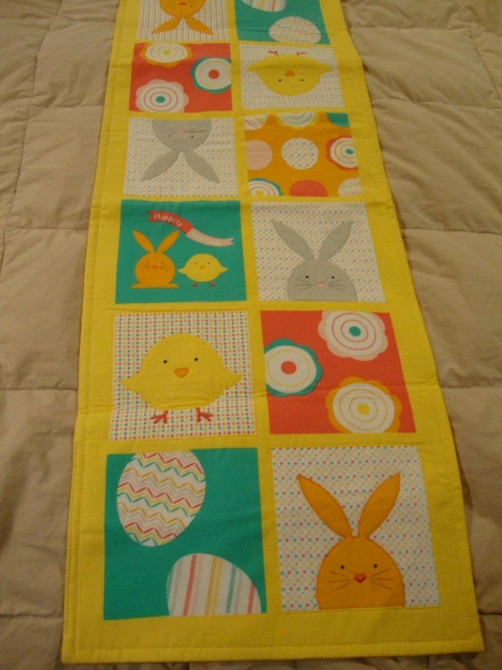 ESSENTIAL HOME Easter Yellow Table Runner Centerpiece Rabbits Chicks Eggs    264 - Image 1 of 4