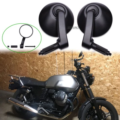 For Moto Guzzi V7 II 850 Round Motorcycle Handle Bar End Side Mirrors 7/8'' 1''  - Image 1 of 4