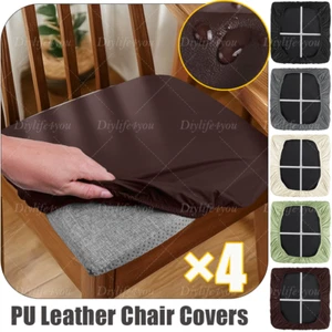 4x Dining Chair Seat Covers PU Leather Waterproof Stretch Wedding Slip Protector - Picture 1 of 53