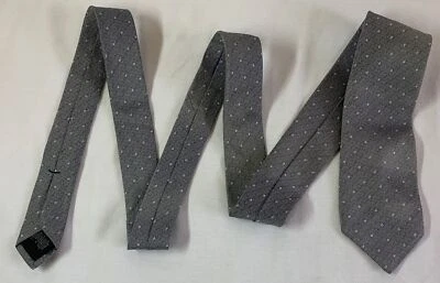 men's neck tie ~ JOHN VARVATOS silk gray with small white dots - Image 1 of 3