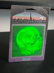 1993 Skull and Brain Polaroid Future Vision Hologram Sticker Sealed Card RARE - Imagen 1 de 3