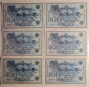 GERMANIA/1908 100 marchi, lotto di 6 banconote, sigillo verde!! - Foto 1 di 2