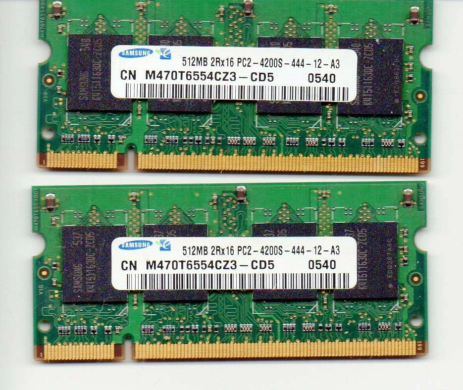 Ram 2x 512MB 2Rx16 PC2-4200S-444 Samsung - Lenovo T61 RAM - Immagine 1 di 1