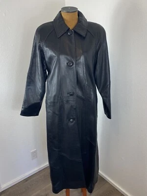 Vintage Jacequlin Ferrar Leather Trench Coat M Black Classic Pristine Paneled - Image 1 of 4