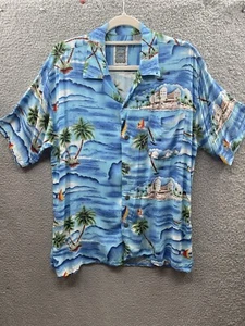 Camisa Hawaiana Ocean Current Para Hombre Mediana Abotonada Magnum PI Azul Verde De Colección - Imagen 1 de 21