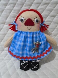 Handmade PRIMITIVE 7" Raggedy Ann Annie FELT CLOTH Rag Doll SOCK MONKEY Button
