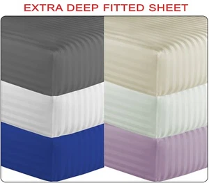 EXTRA DEEP FITTED SHEET 300TC 100% EGYPTIAN COTTON BED SHEET DOUBLE SUPER KING - Picture 1 of 47