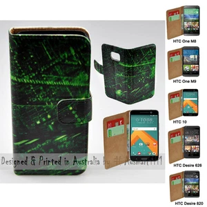 For HTC Series Mobile Phone Matrix Abstract Theme Print Wallet Phone Case Cover - Picture 1 of 3