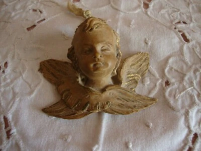 ancien ornement de berceau, de landau  angelot en bois sculpté 19/20è - Photo 1/3