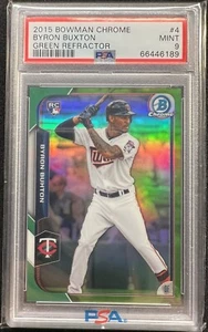 2015 Bowman Chrome Byron Buxton RC Green Refractor /99 PSA 9 Mint Twins #4 - Picture 1 of 2