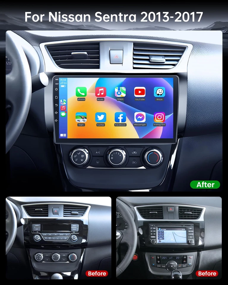 For Nissan Sentra 2013-2017 Apple CarPlay Car Radio Stereo 5G WiFi 10" 1280*800 - Image 1 of 4