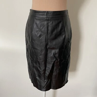 Falda lápiz de cuero de becerro negro Milly hasta la rodilla talla 4 Foto 1 de 4