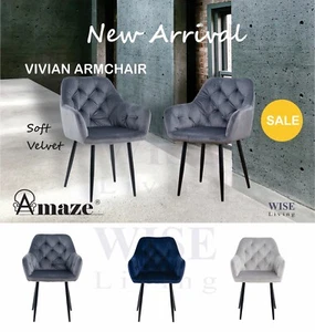 Amaze Vivian 2X Grey Armchair Lounge Chair Accent Chairs Velvet Sofa Couch Seat - Picture 1 of 12