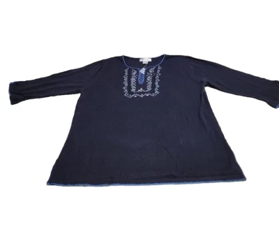 Платье сарая женщин Sz 2 X черный бисером 3/4 рукав туника синий крючком края - Изображение 1 из 4