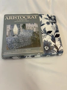 Aristocrat Springmaid Vintage Queen Flat Sheet Blue White Floral NEW Cottage USA - Picture 1 of 7