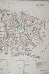 GRANDE CARTE DEPARTEMENT NIEVRE 1839 CHARLE LETRONNE COULEURS MAP C58 - Foto 1 di 2
