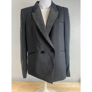 H&M Women's Size 10 Black Rhinestones Double Breasted Bling Bedazzled Blazer - Picture 1 of 13