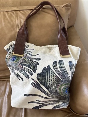 Bolso de Mano Ellliot Lucca Pintado a Mano Intreccio Cuero Pavo Real *Pre-amado/desvanecido Foto 1 de 4