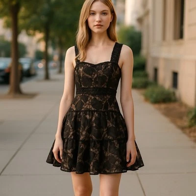 Blondie Nites By Stacey Sklar Black Lace Dress Size 7 - Image 1 of 4