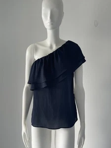 Top azul marino con volantes de un hombro AQUA para mujer talla M nuevo con etiquetas precio de venta sugerido por el fabricante 58 USD - Imagen 1 de 6