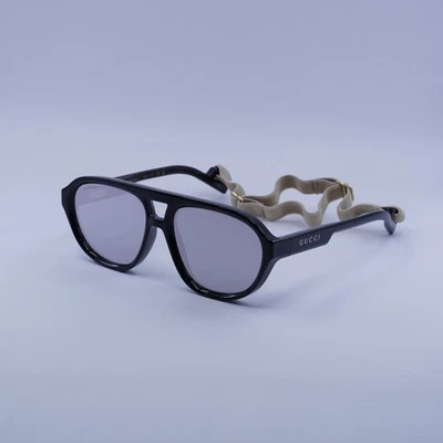 Gafas de sol Gucci GG1239S 002 negras/plateadas espejo 58-16-145 nuevas auténticas Foto 1 de 4