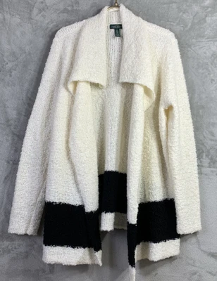 Cárdigan Suéter LRL Lauren Jeans Co Frente Abierto Marfil Negro Boucle Preppy Talla 1X Foto 1 de 4