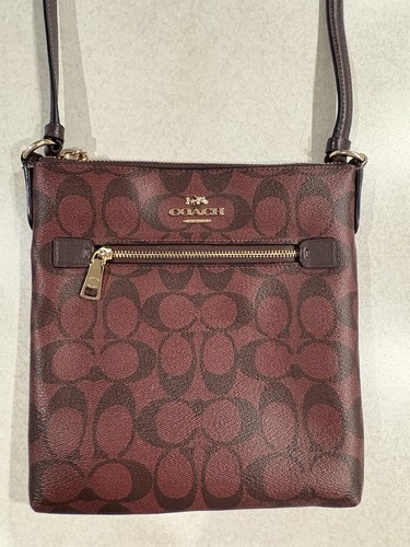 *COACH* ~ Borsa File Mini Rowan Firmata ~ Borgogna ~ CF340 Leggi Descrizione.