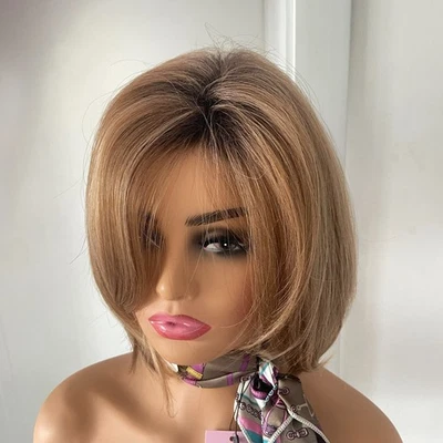 浅奥本棕色混合鲍勃发型合成假发女式柔软天然 — 第 1/4 张图片