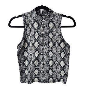 Snakeskin Mock Neck Sleeveless Tank Top Reptile Print XS S - Bild 1 von 2