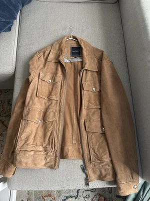 Tommy Hilfiger Faux Suede Jacket Fur Lined L Men Gorpcore Rugged Workman Tan Y2K - Image 1 of 3