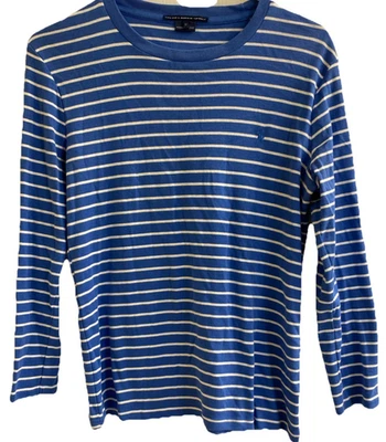 Camisa deportiva Ralph Lauren para mujer talla mediana azul marino blanco a rayas manga larga algodón Foto 1 de 4
