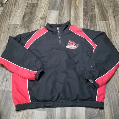 58 Sports Louisville Cardinals Jacket Size Small 1/4 Zip And Side Zip Black/Red - Image 1 of 4