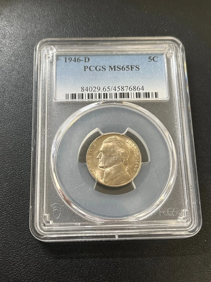1946 D JEFFERSON NICKEL PCGS MS-65 FS - UNCIRCULATED - FULL STEPS - SLABBED - 5C - Image 1 of 2
