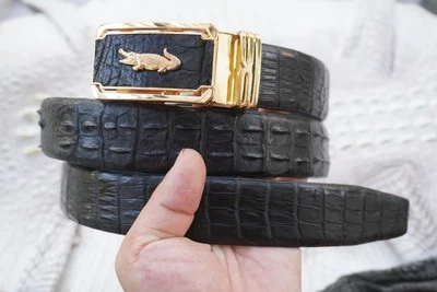US Stock - Black Genuine Crocodile Hornback Leather Skin Men's Belt W 1.3" #Q22 - Image 1 of 4