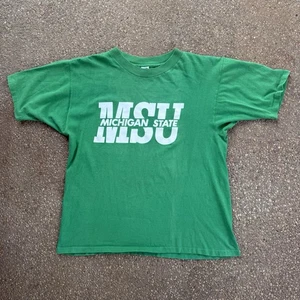 Vtg 80s Michigan State Spartans MSU T Shirt Green Artex Tag Size L USA Green - Picture 1 of 8