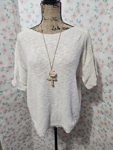 LOFT OUTLET, DAMEN PULLOVER BEIGE BAUMWOLLE KURZARM U-BOOT-AUSSCHNITT, GR. M - Bild 1 von 8
