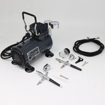 Switzer Airbrush With Compressor - Double Action Air Brush Spray Kit Grey