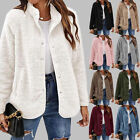Women's Button Stand Collar Fleece Jacket Warm Winter Top Coat Cardigan Outwear