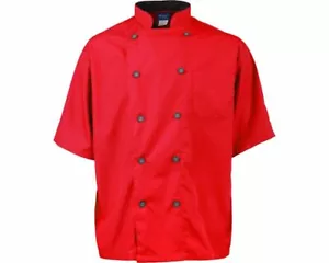 NEW KNG Active Chef Coat Traditional Buttons Short Sleeve Sushi Emblem SZ Small - Picture 1 of 7