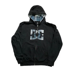 Vintage DC Shoes Full Zip Hoodie Mens Medium Blue Plaid Logo Grunge Skater Y2K - Picture 1 of 5