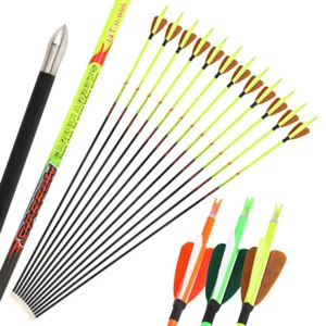 32" Pure Carbon Arrows Natural Feather Archery Recurve Compound Bow Hunting - Picture 1 of 22