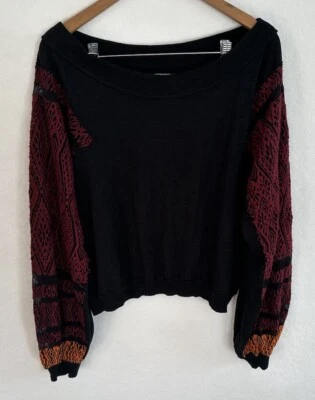 Top manga larga We The Free People negro/rojo/naranja cuello redondo talla mediana Foto 1 de 3