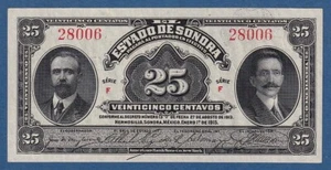 MEJICO / MEXICO -- SONORA -- 25 CENTAVOS (1915) -- UNC -- SERIE F -- PICK S1069 - Picture 1 of 2