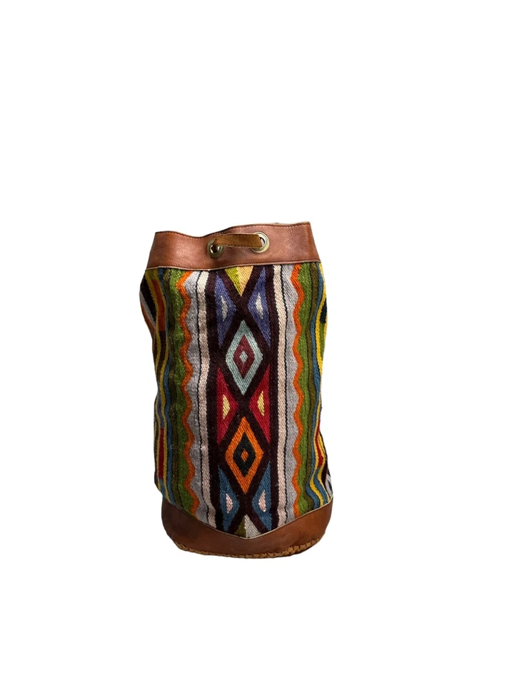 Mochila Bolso Cartera Bolso Vintage Estilo Suroeste Cuero Tejido Lana Foto 1 de 4