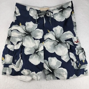 Hollister Swim Trunks Mens Medium Blue White Floral Board Shorts Drawstring - Picture 1 of 8