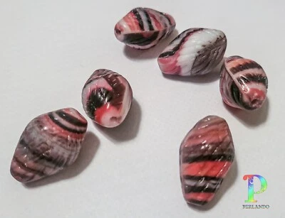 6 alte böhmische Glasperlen Rot Weiß Schwarz Neu Gablonz 22 MM (167/2) - Bild 1 von 4