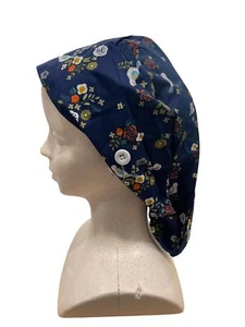 Scrub Cap Hat Women Blue Bird Floral Nurse Ribbon Tie - Picture 1 of 2